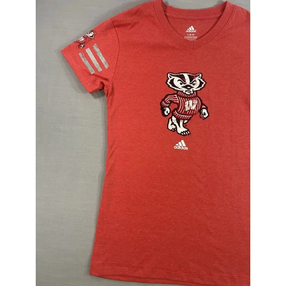 Adidas Wisconsin Badgers Youth Large 14 Red Graphic T-Shirt NCAA NWT